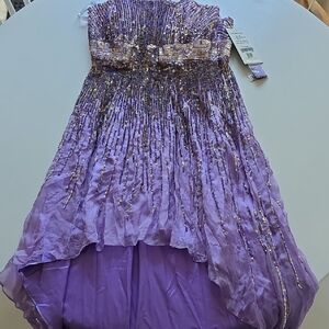 Sherri Hill - Womens Lilac/Gold/Silver Strapless Sequin Dress